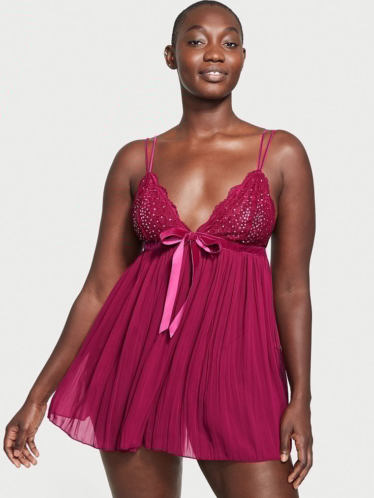 Pleated Embellished Babydoll