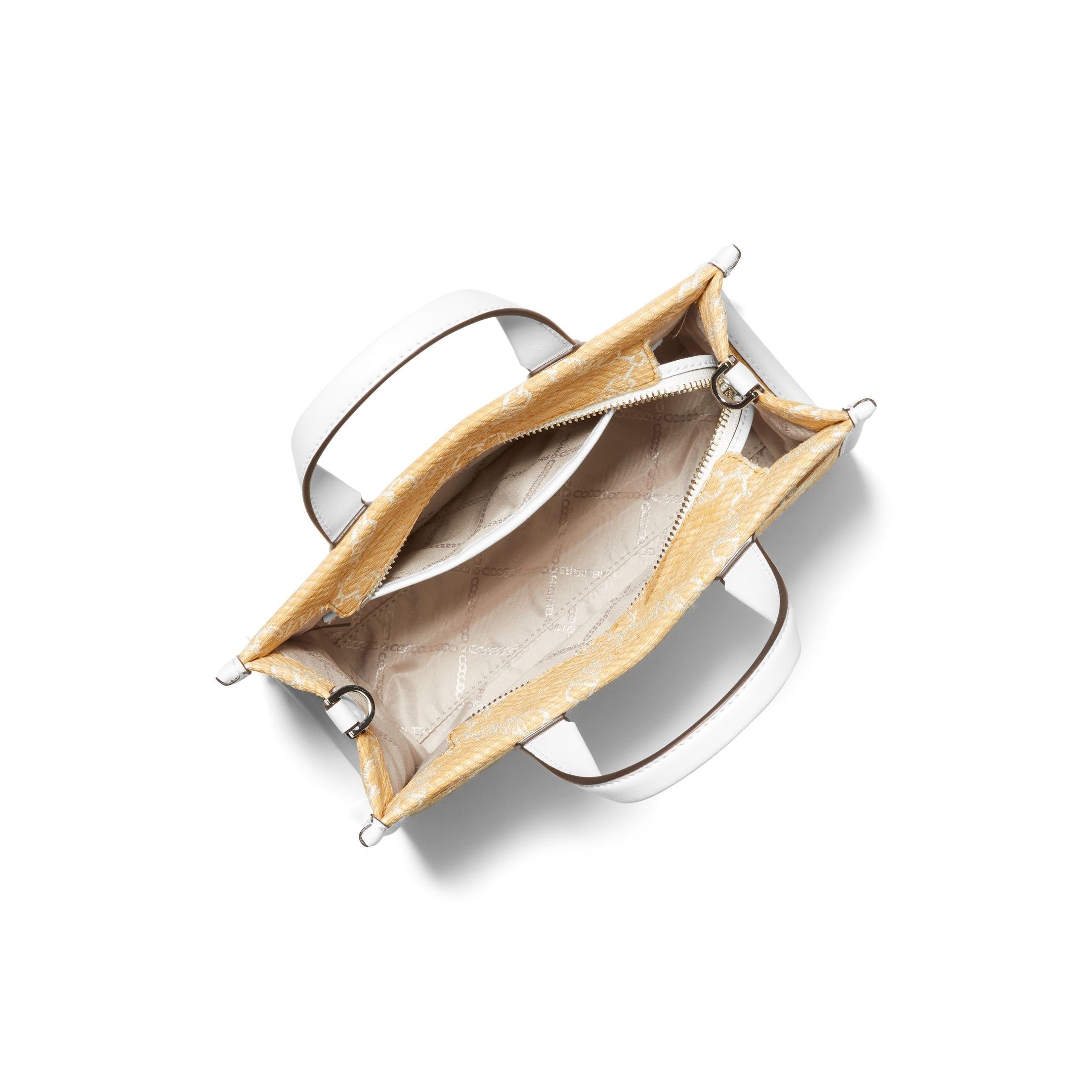 Gigi Small Empire Logo Jacquard Straw Messenger Bag