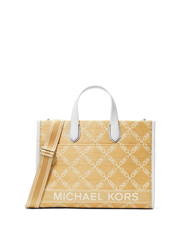 Gigi Large Empire Logo Jacquard Straw Tote Bag