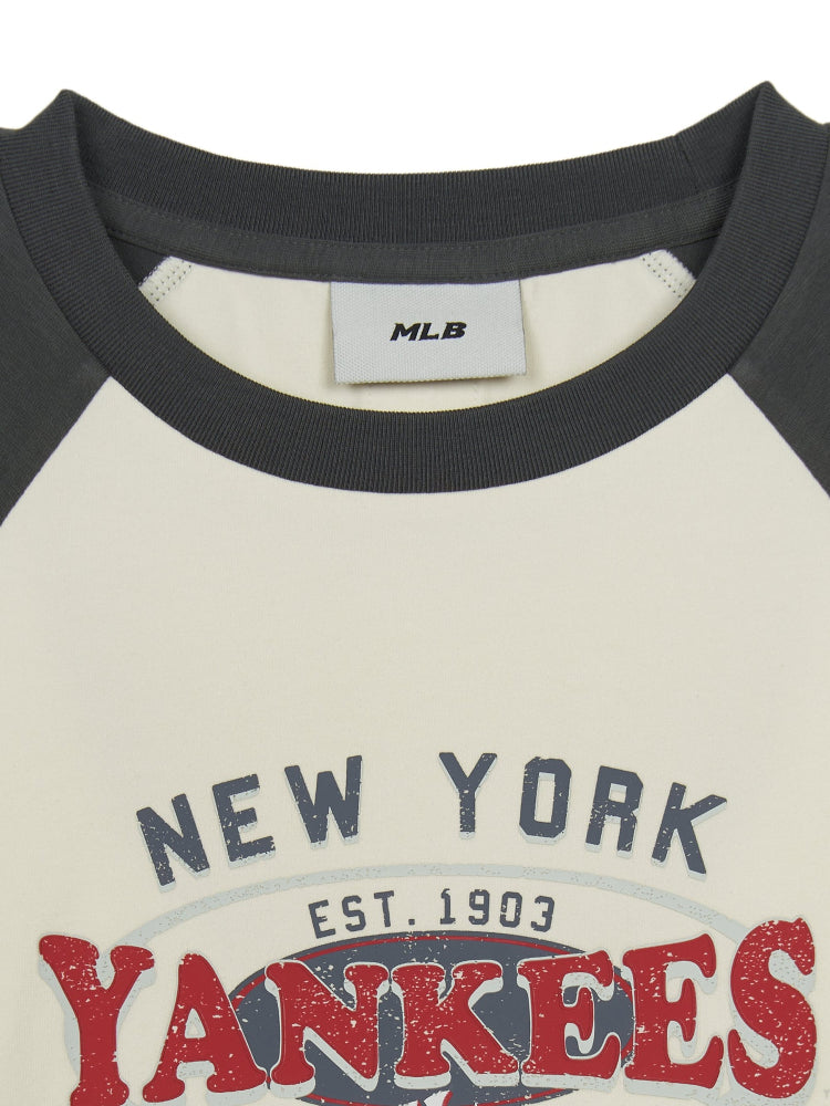 WOMEN VARSITY WASH VINTAGE RAGLAN CROP TSHIRT