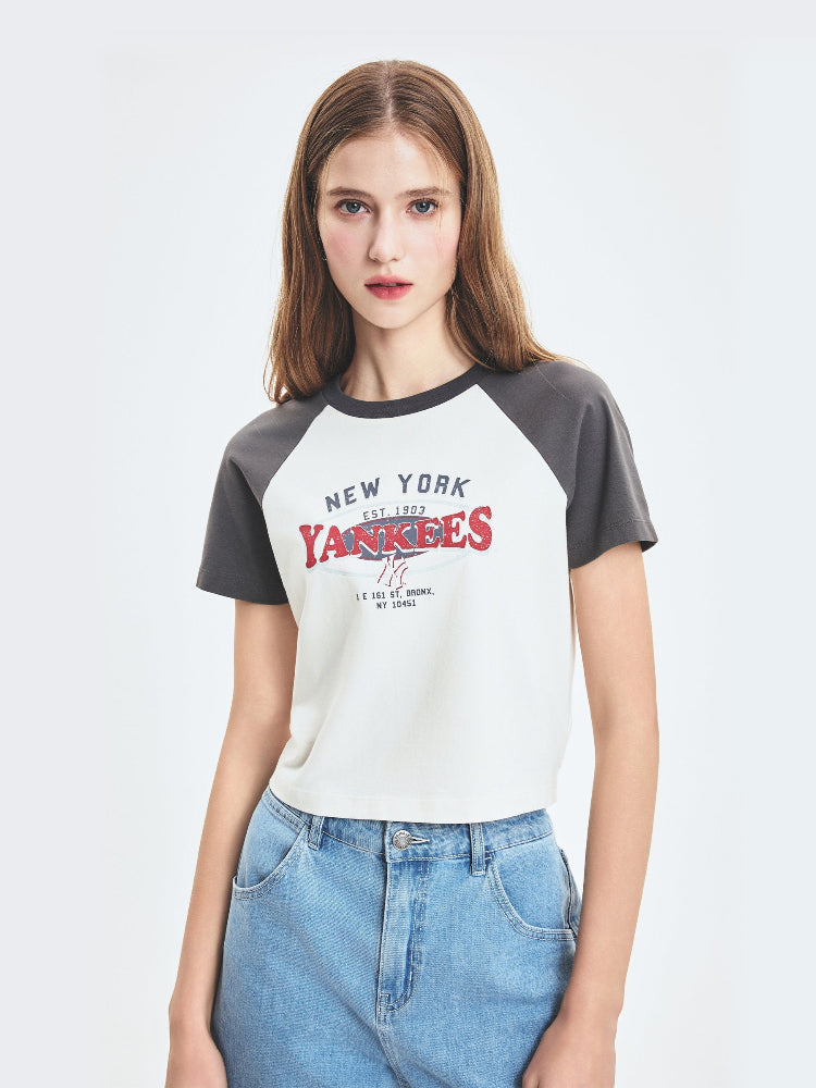 WOMEN VARSITY WASH VINTAGE RAGLAN CROP TSHIRT