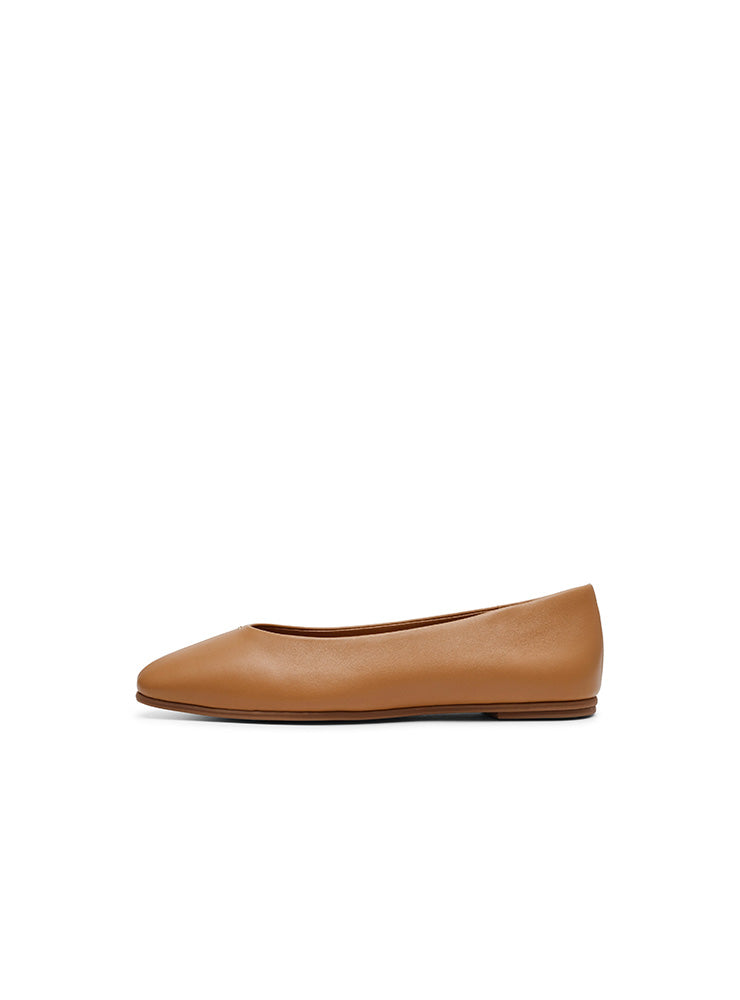 SLIQUE CAMEL LEATHER FLATS