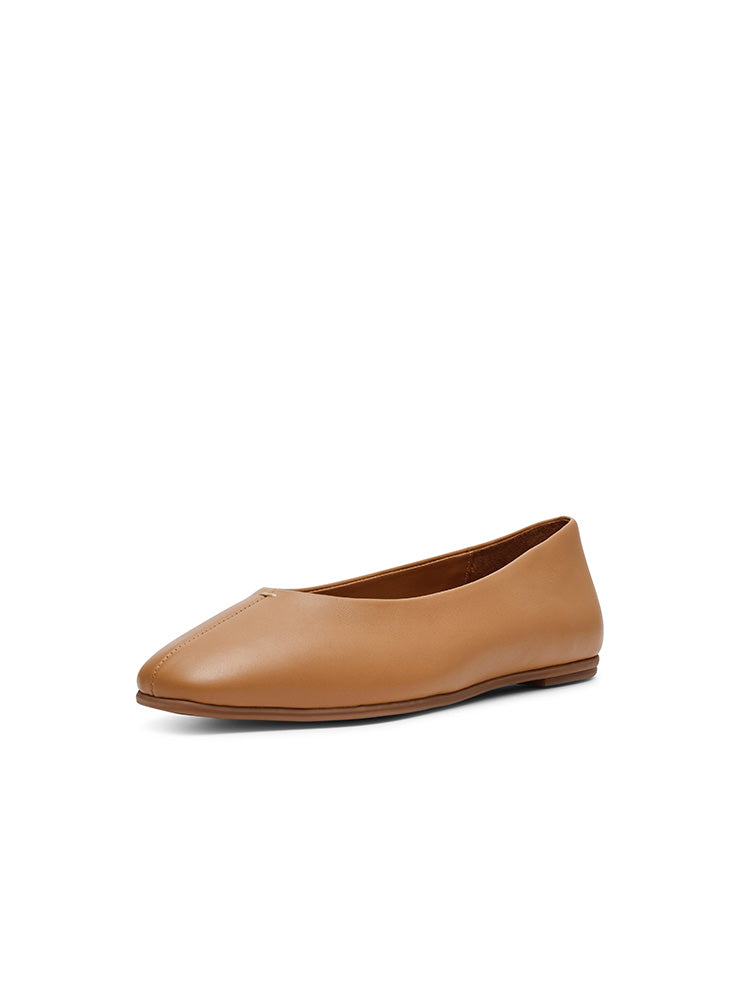 SLIQUE CAMEL LEATHER FLATS
