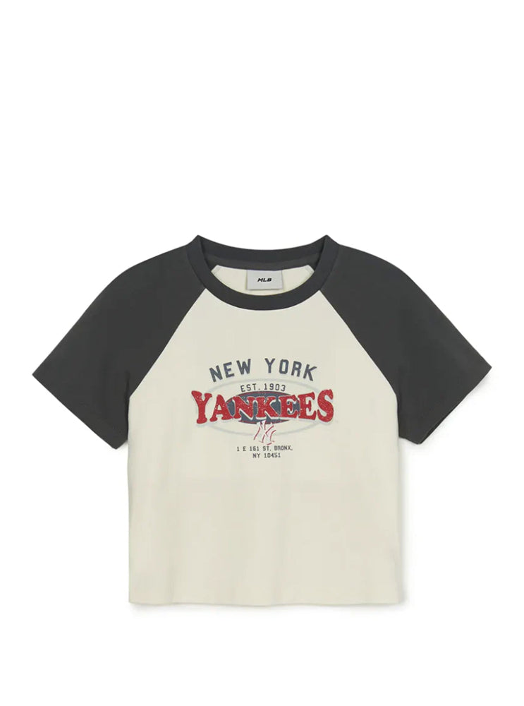 WOMEN VARSITY WASH VINTAGE RAGLAN CROP TSHIRT