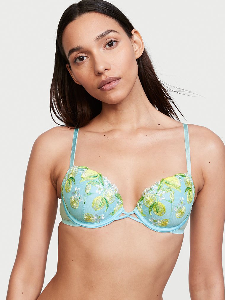 Lightly-Lined Lemon Embroidery Demi Bra