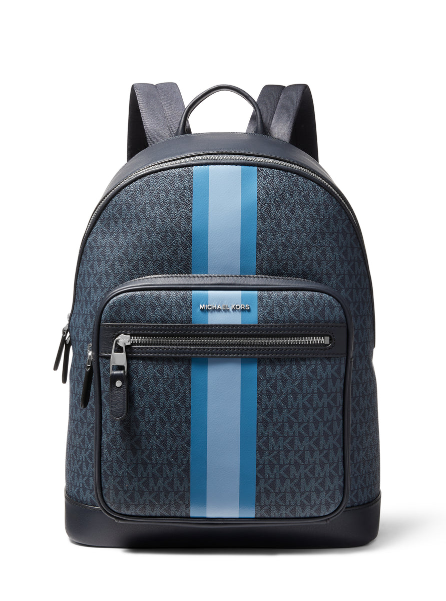 Mens Indigo Leather 'Signature Stripe' Backpack Blue