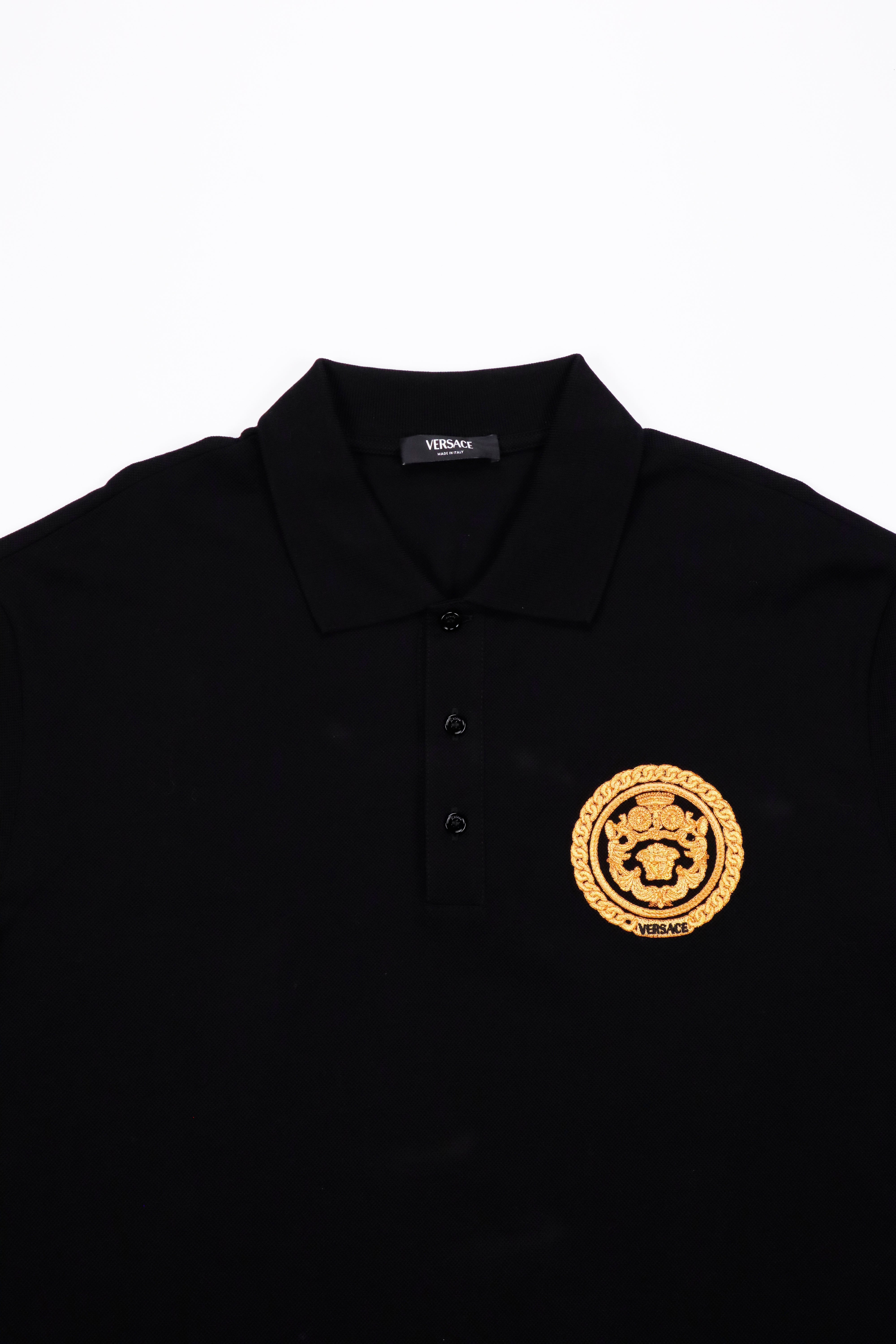 Versace Chain Crest Embroidered Polo Shirt
