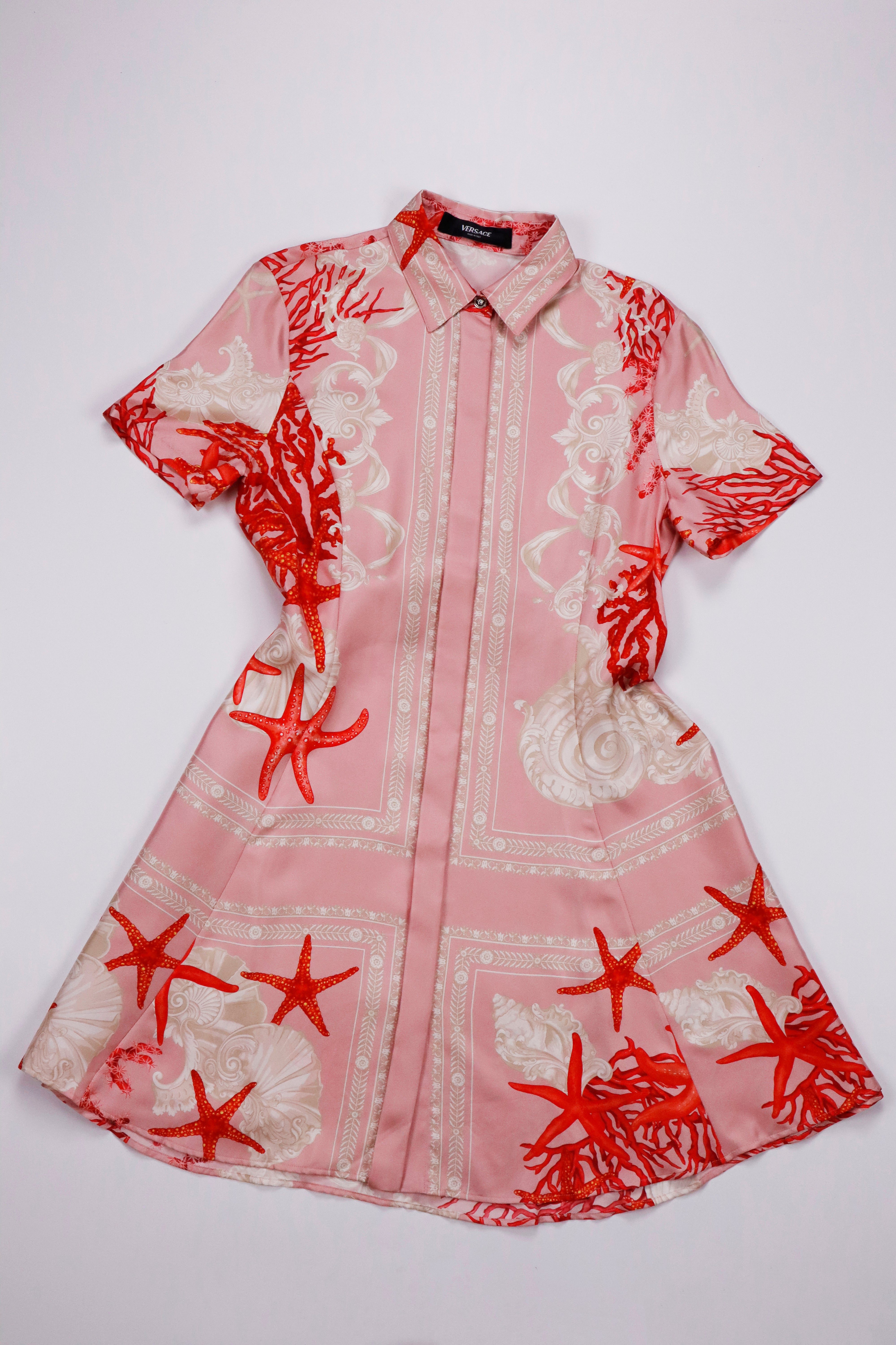 Versace Barocco Sea Silk Twill Shirt Dress