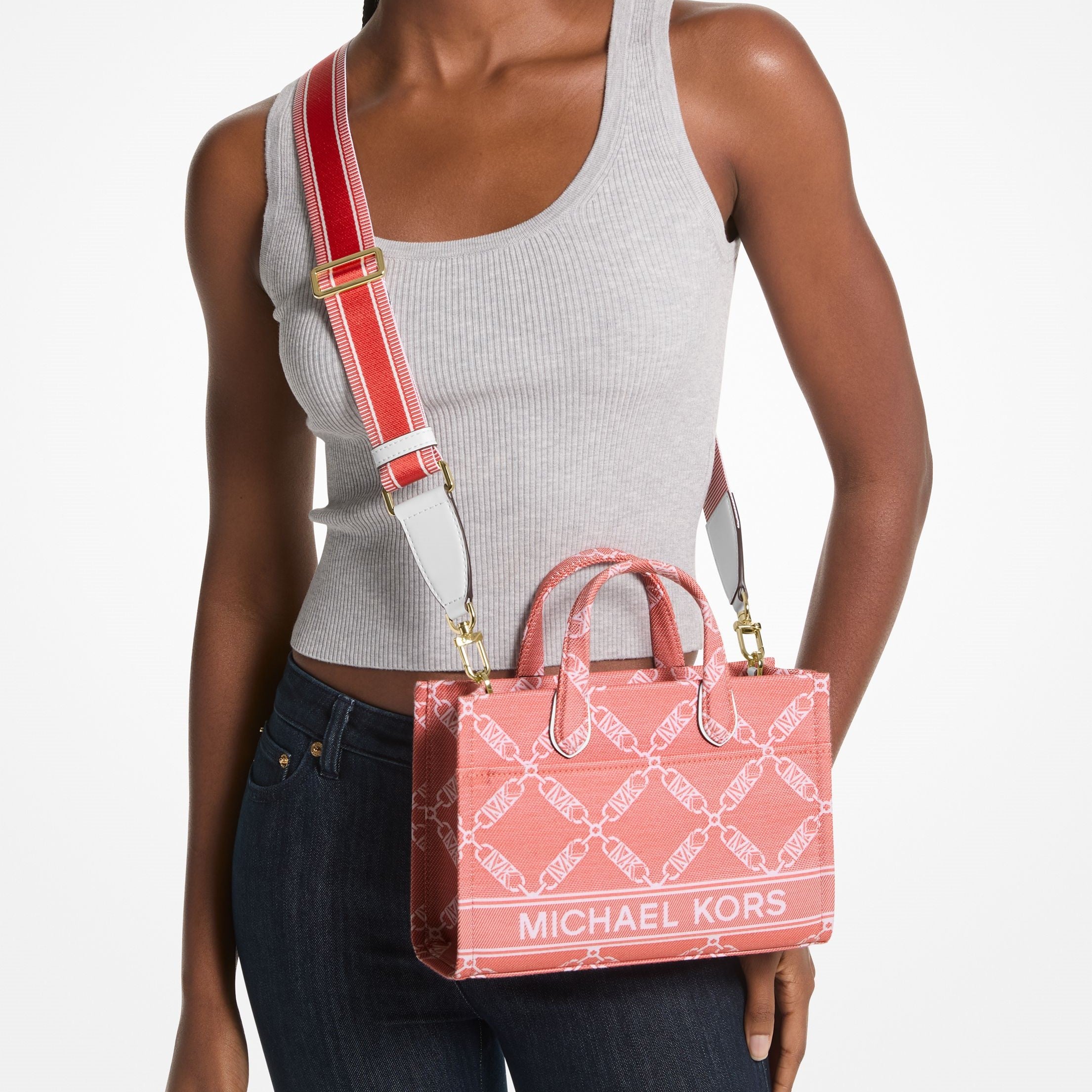 Gigi Small Empire Logo Jacquard Messenger Bag