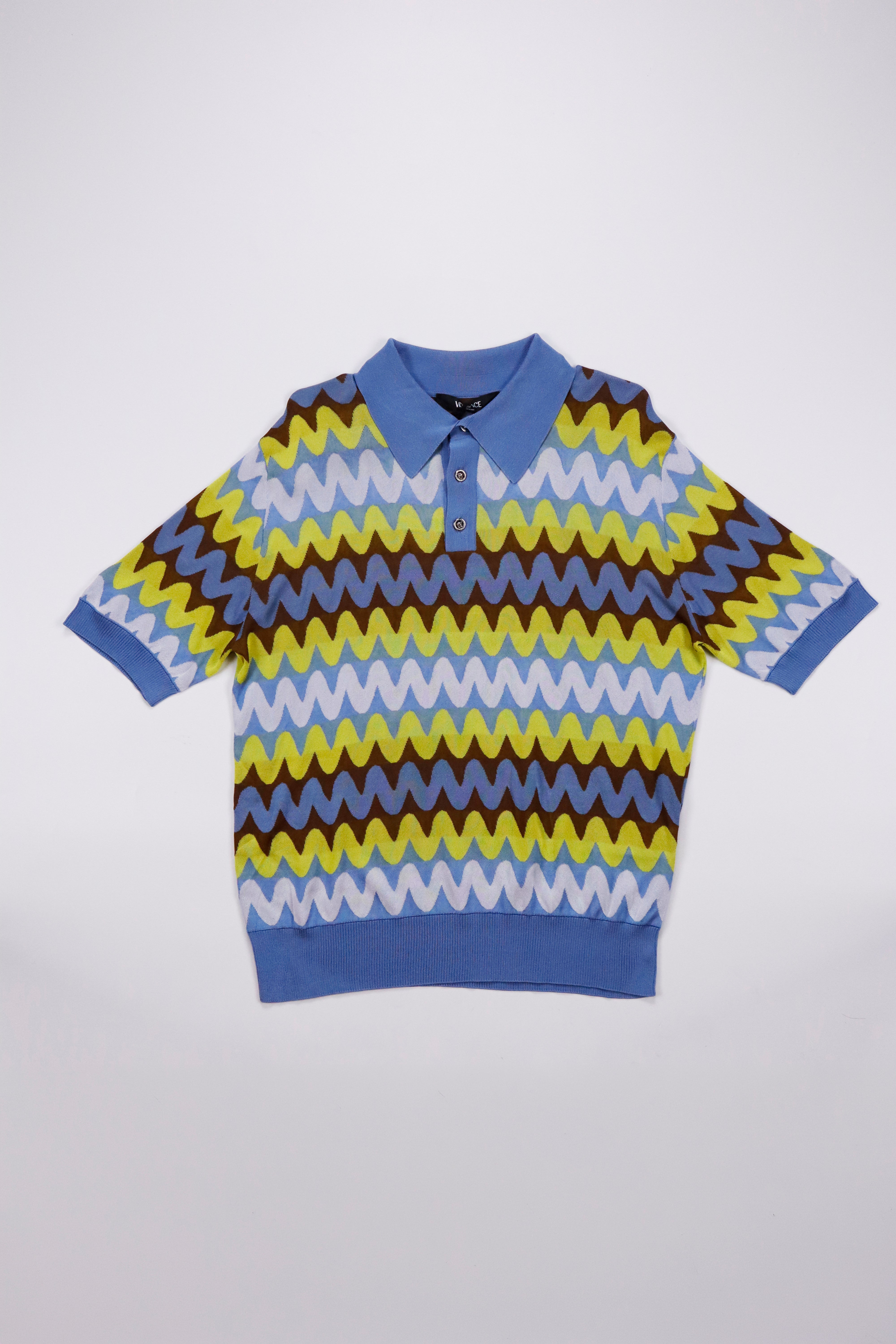Versace Jacquard Wave Knit Polo Shirt