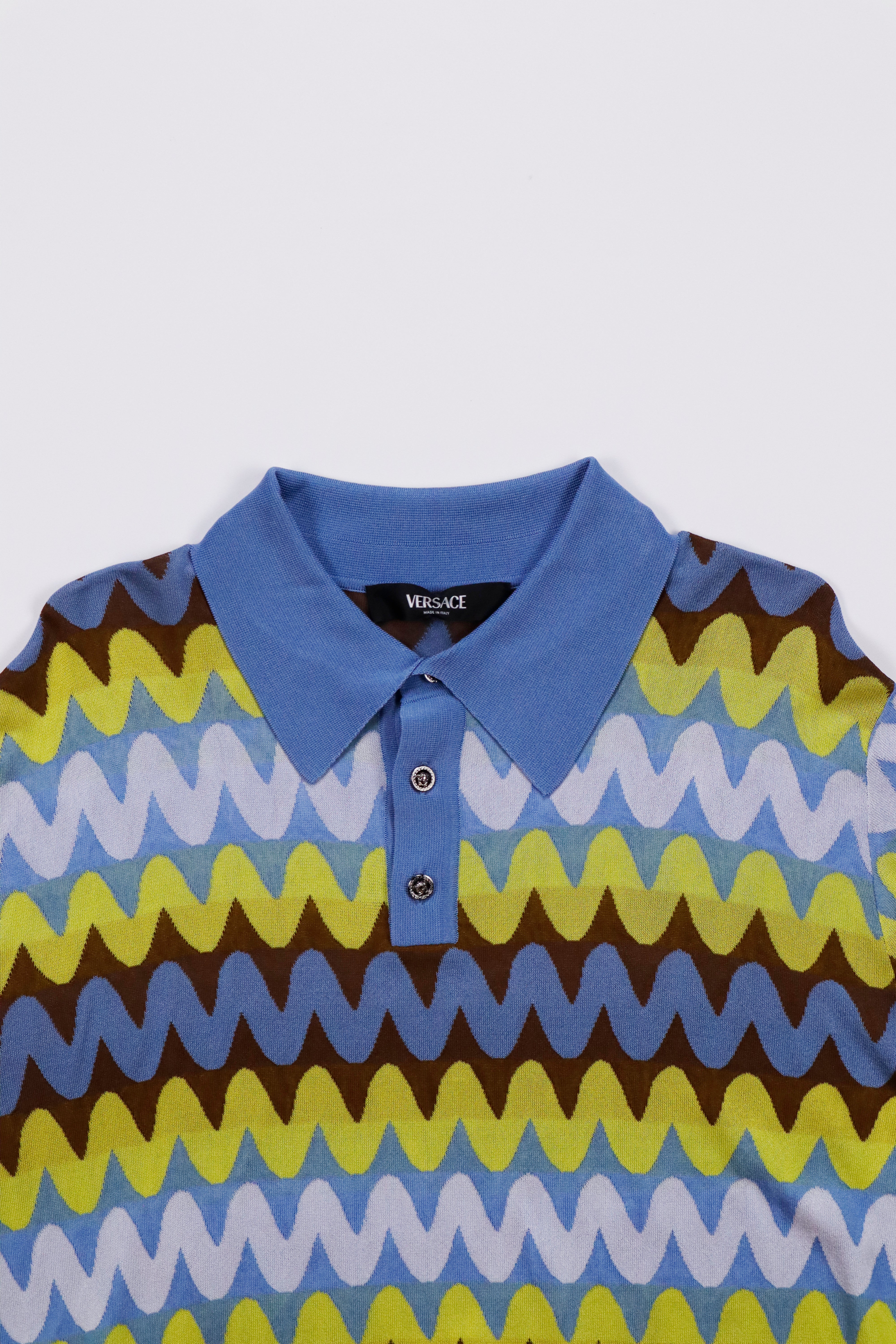 Versace Jacquard Wave Knit Polo Shirt