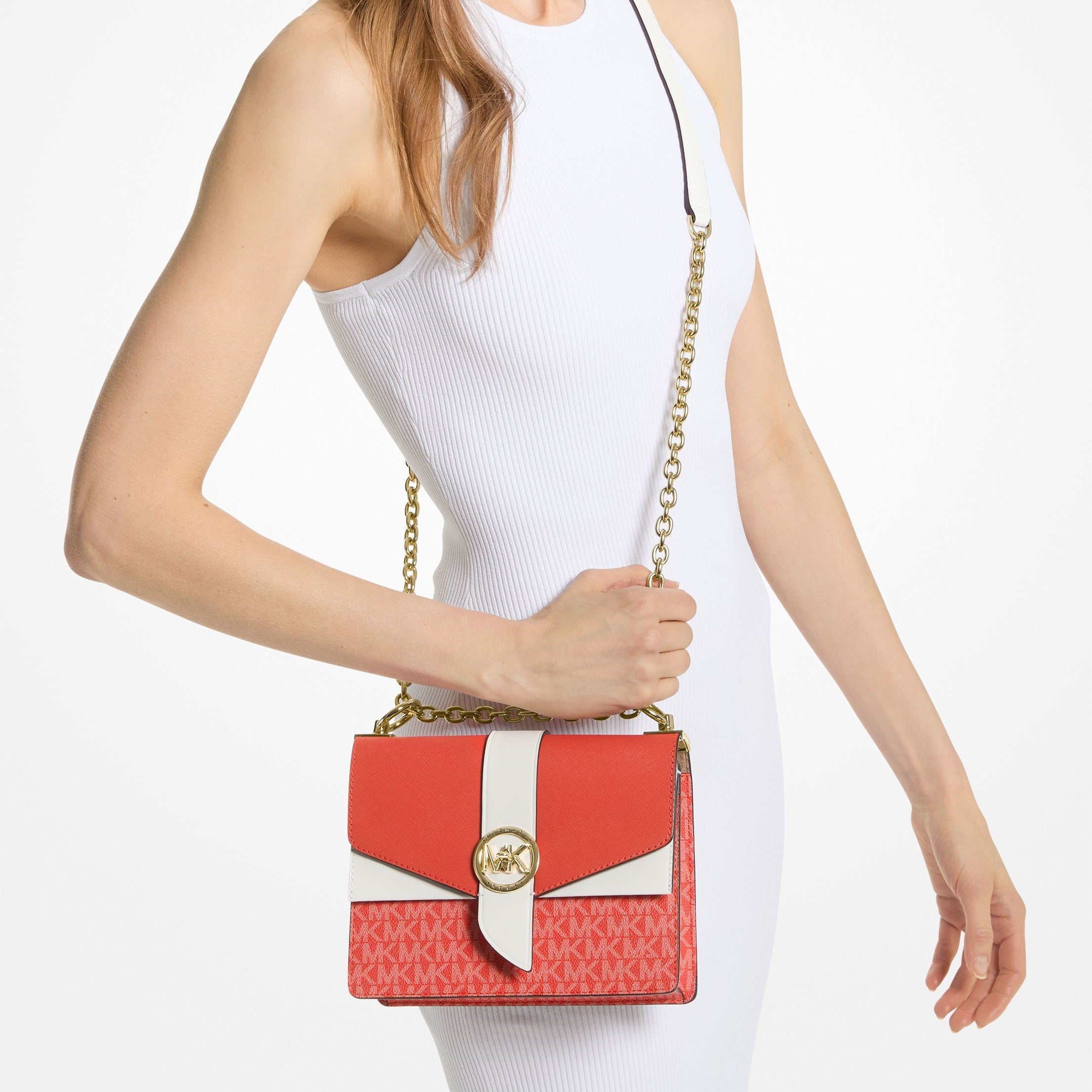 Greenwich Small Color-Block Logo and Saffiano Leather Crossbody Bag
