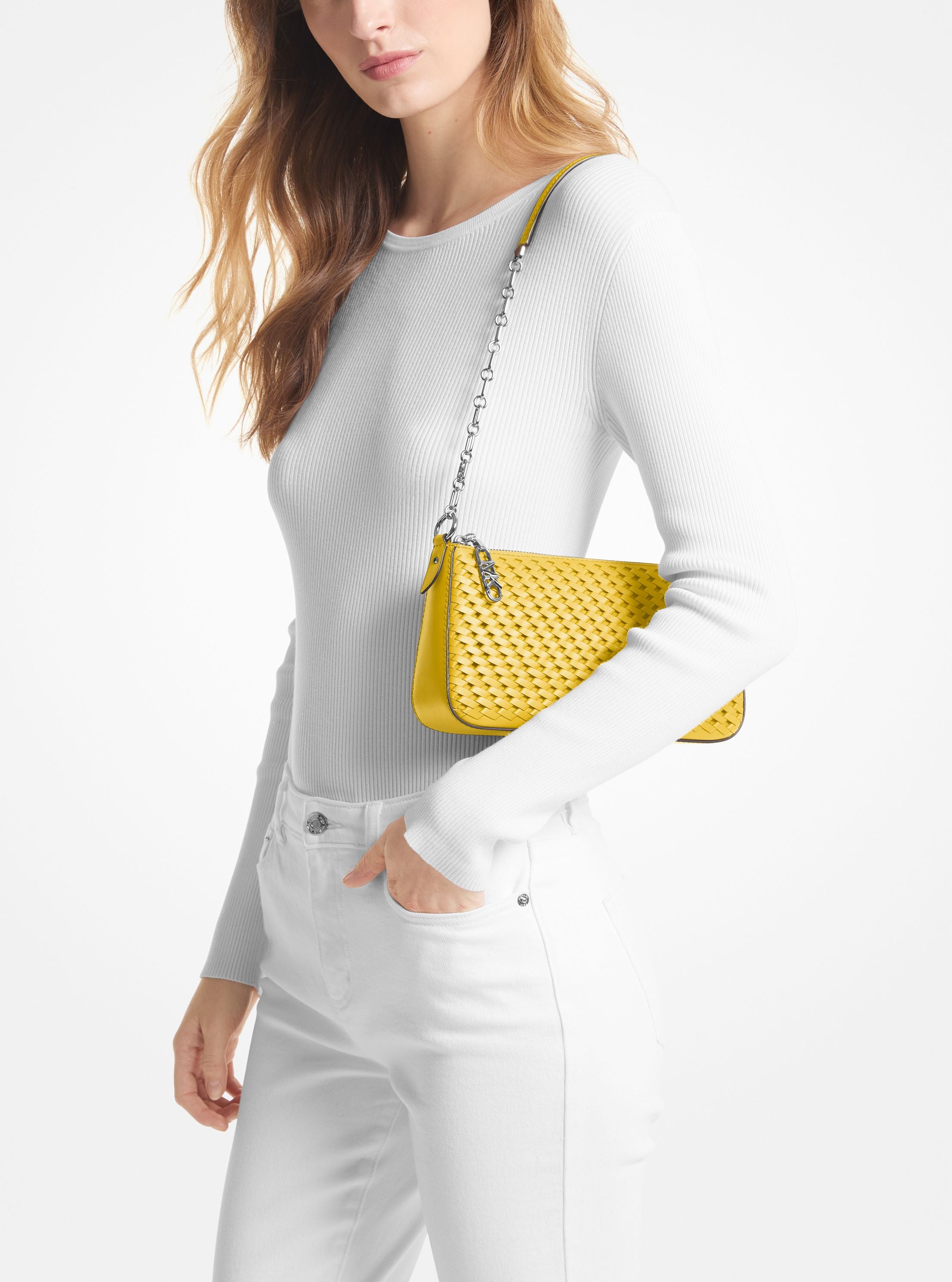 Empire Woven Medium Leather Chain Pochette Shoulder Bag