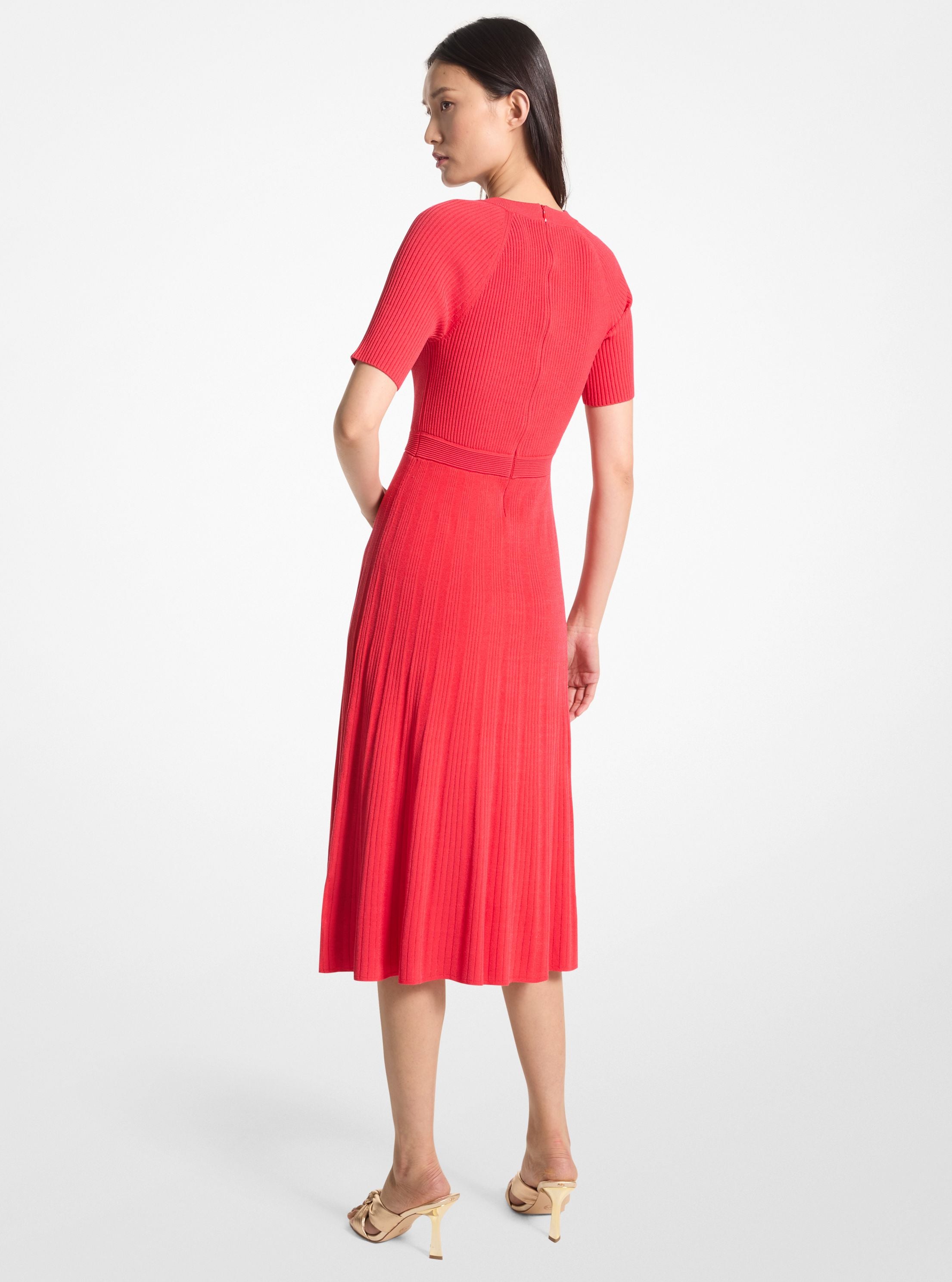 Ribbed Stretch Knit Button Midi Dress