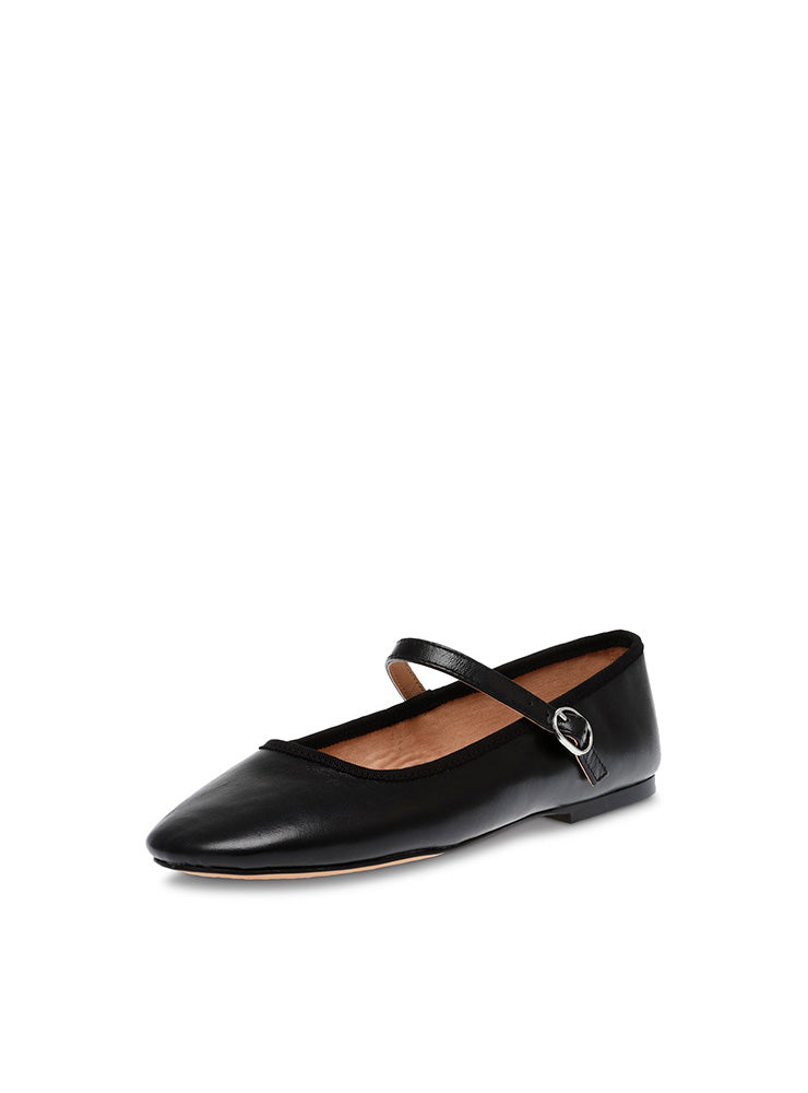 VINETTA BLACK LEATHER FLATS