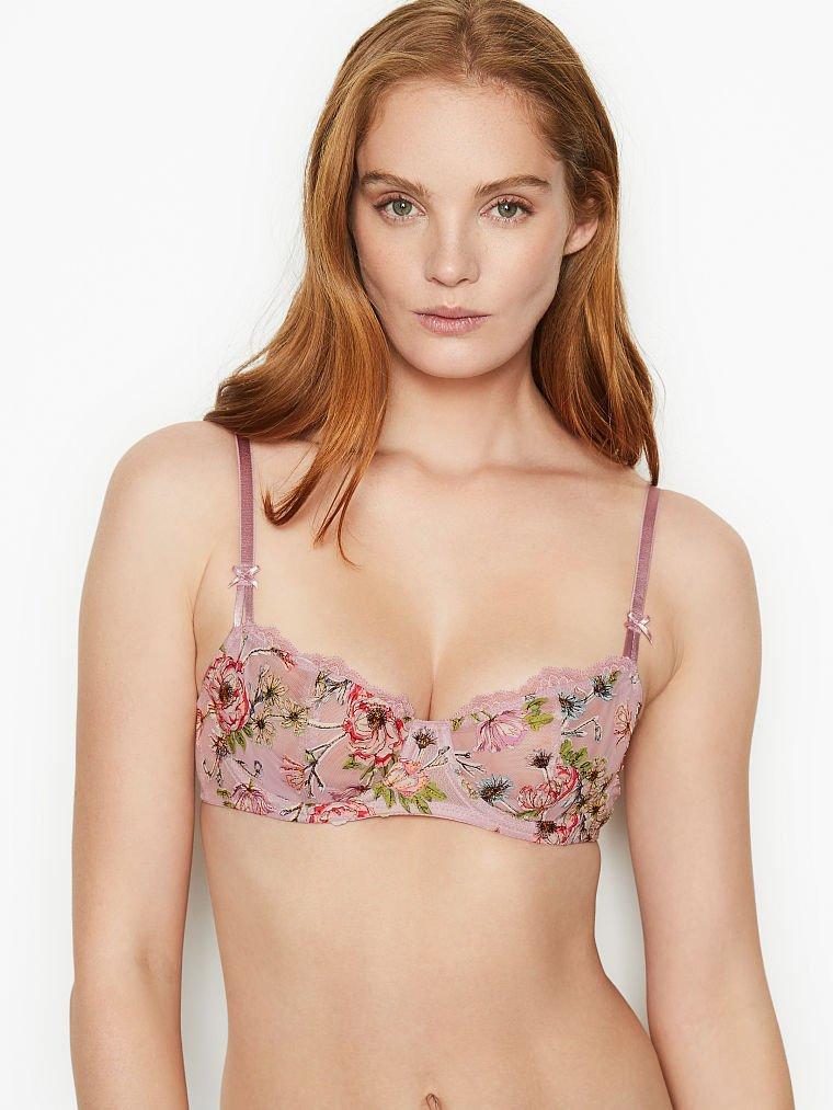 Unlined Balconette Bra - Pink Floral Embroidery