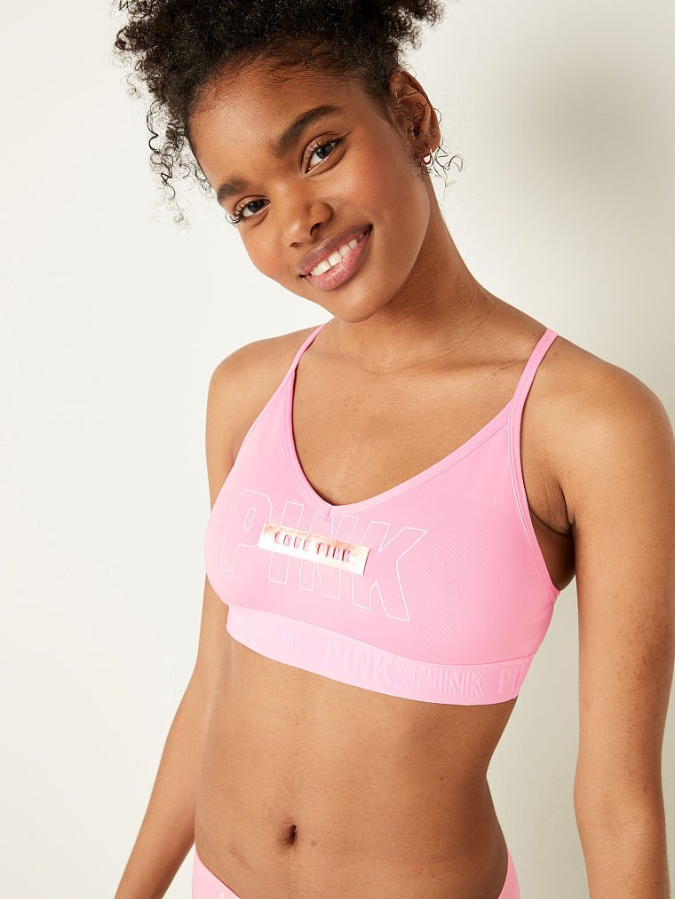 VICTORIAS SECRET Pink Ultimate Unlined Sports Bra Removable Padding Red S -  M 